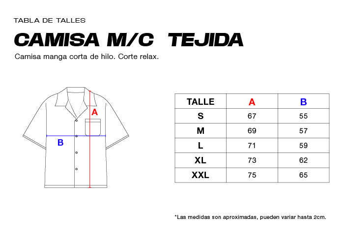tabla de talles de camisa tejida manga corta
